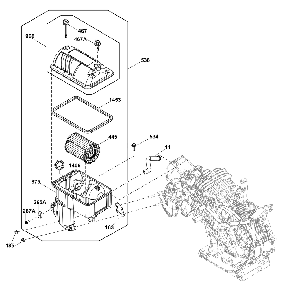 Air Cleaner Group Diagram and Parts List for 25E337-0035-G1  Briggs and Stratton Engine
